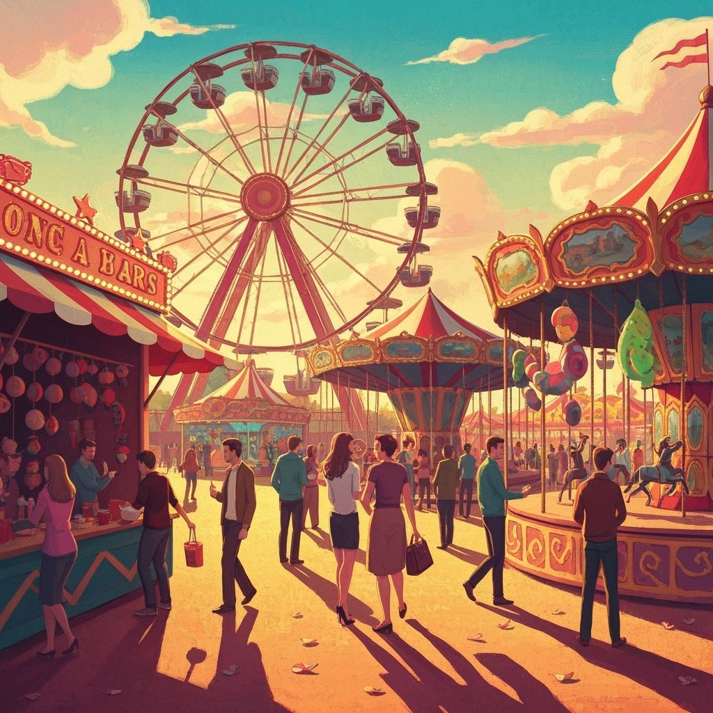Joyful Fun Fair Scene with Golden Hour Light