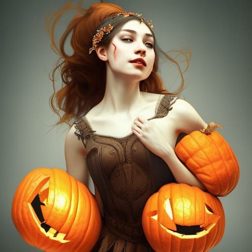 Ballerina with a pumpkin mask dancing on stage