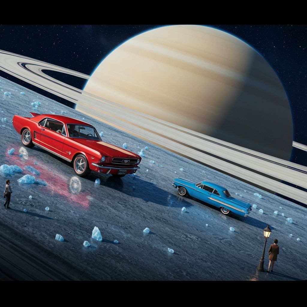 Saturn Rings with Classic Cars: Cinematic View