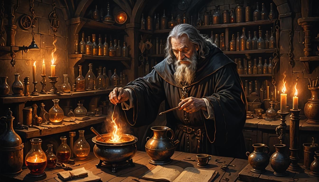 Medieval Alchemist's Laboratory by Candlelight