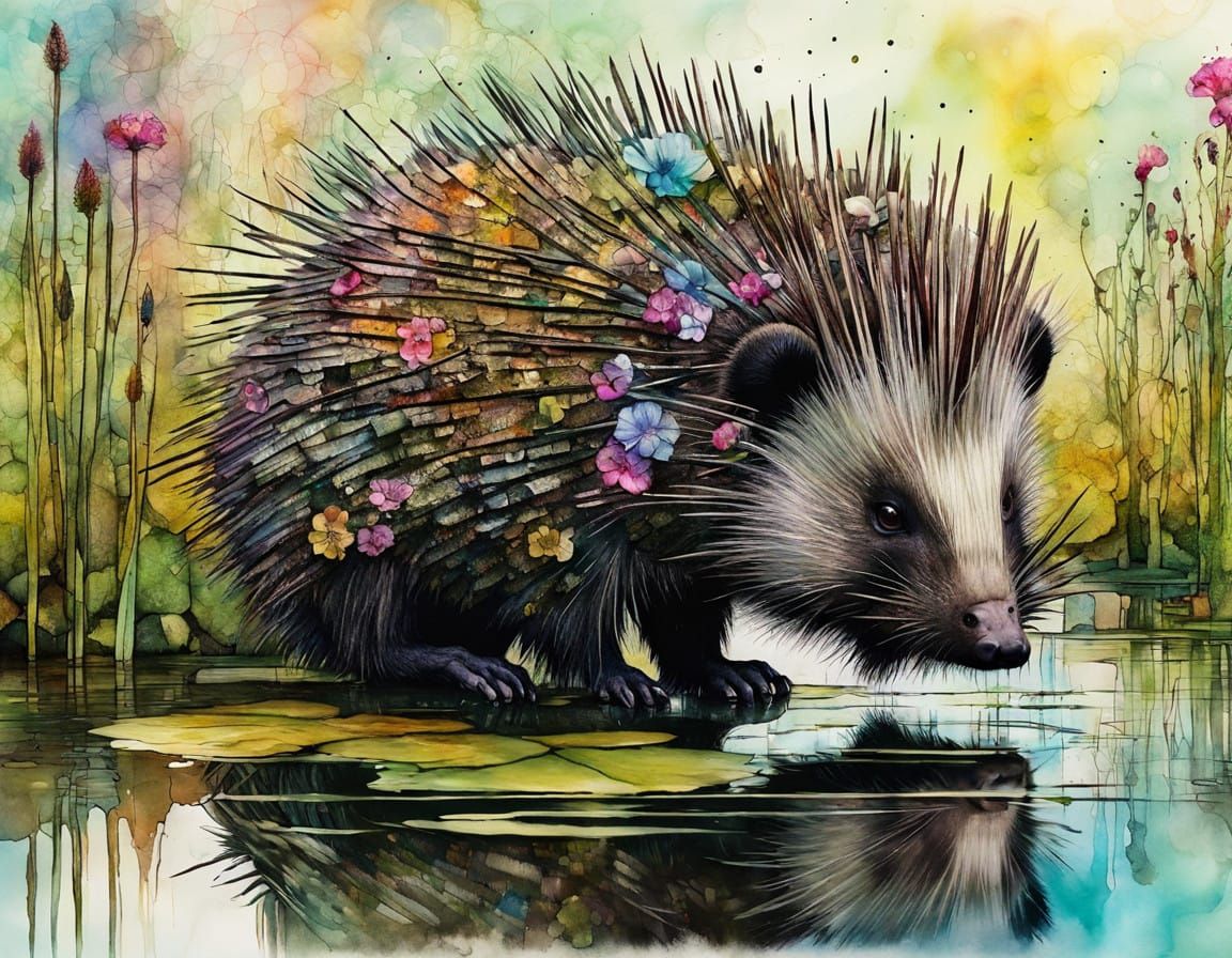 Majestic Porcupine in a Vibrant Floral Oasis