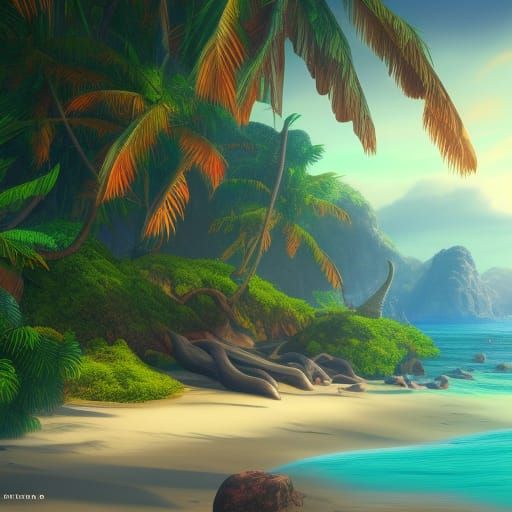 Detailed Tropical Beach Fantasy Concept Art