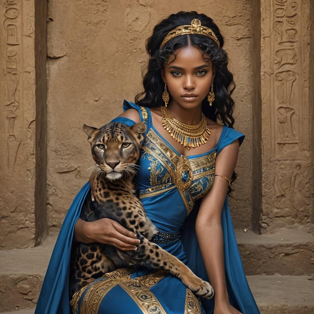 Glamour Photo: Woman in Egyptian Dress with Panther