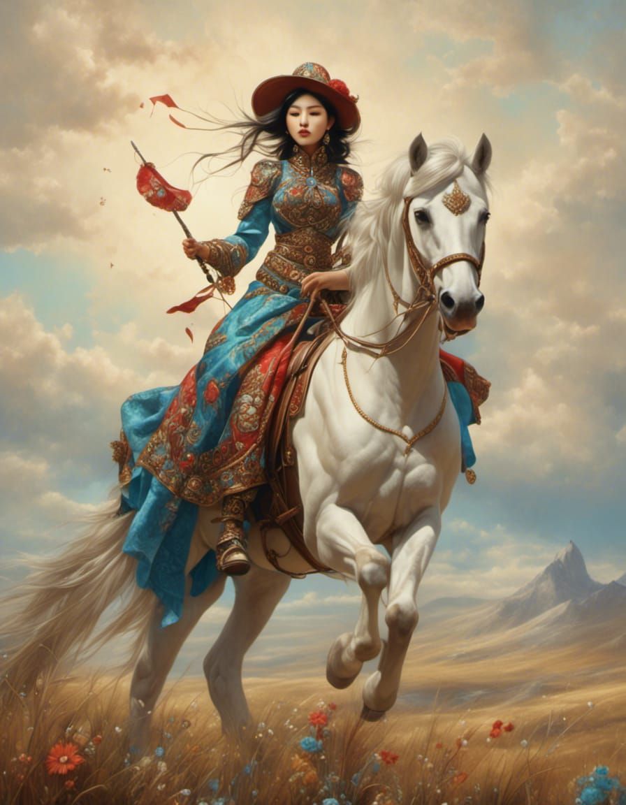 mongolian woman on horse