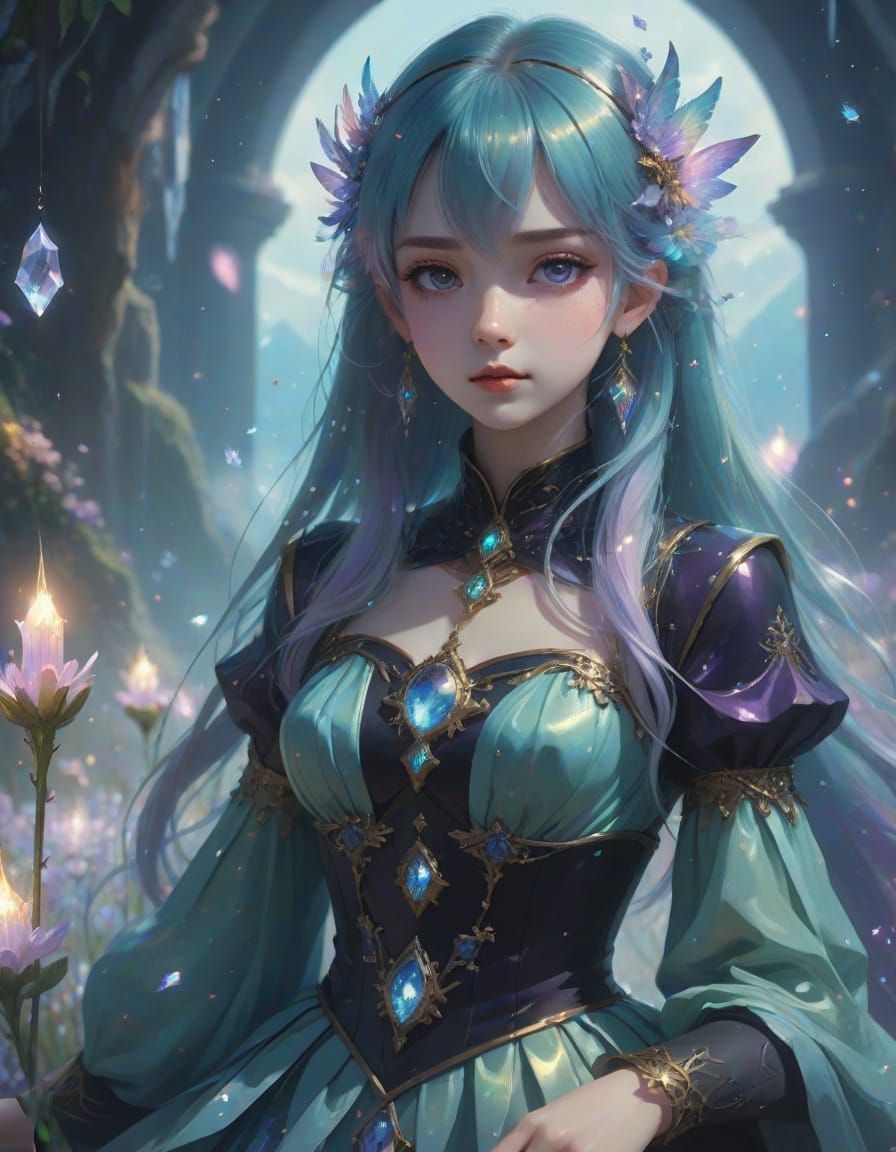 Celestial Stardust Woman in Anime Art Style