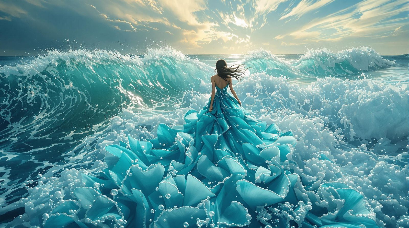 Enchanting Ocean Goddess Walks into Sunset