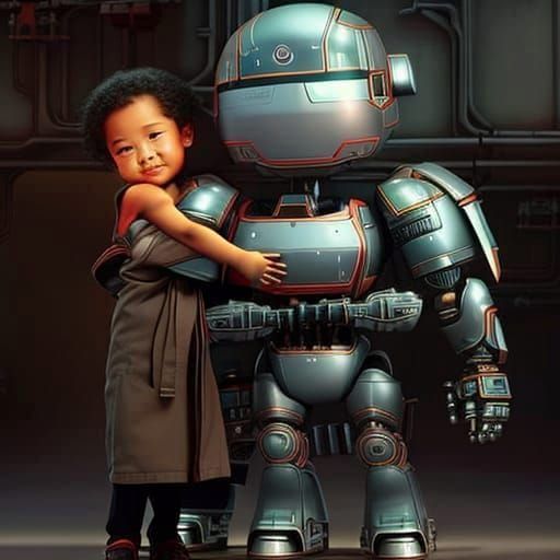 Toddler Hugs Robot: Emotional Digital Painting