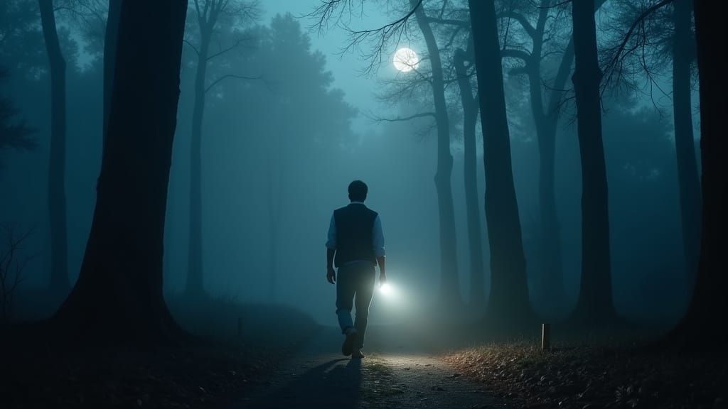 Raghav Walks Through Moonlit Misty Forest
