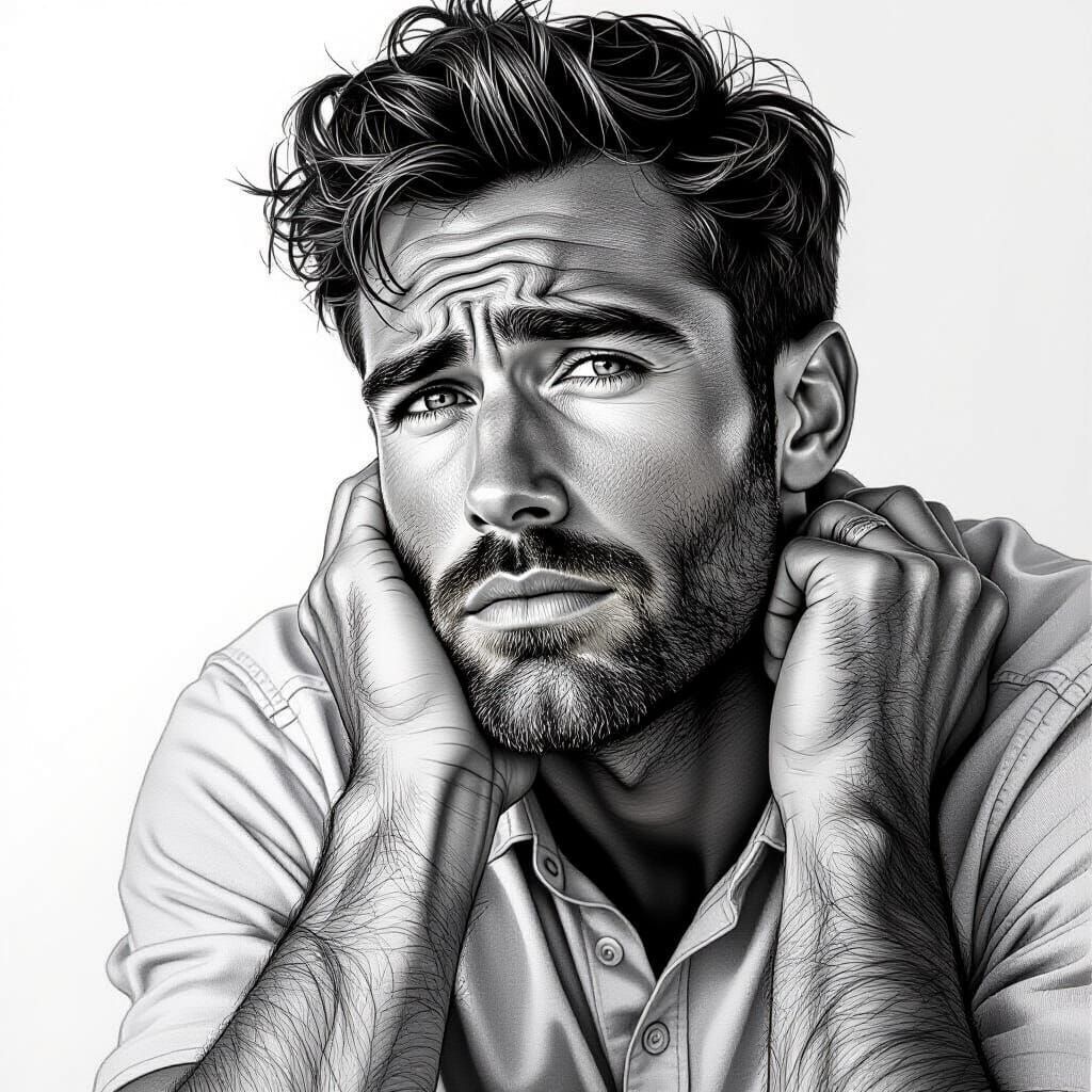 Hyperdetailed Drawing of a Man Overcome by Beauty