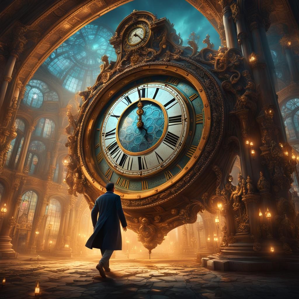 Time Traveler Enters Clock Portal: Matte Painting