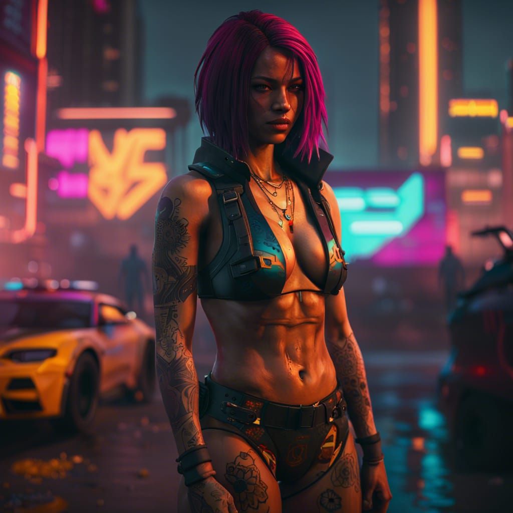 Sad Woman in Burning Cyberpunk City, 8K