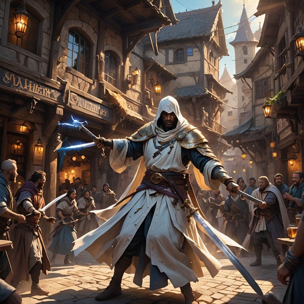 Tavern Threat: White Robed Militia in Fantasy Art