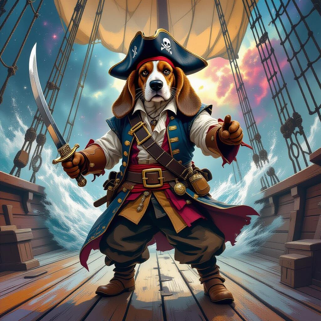 Basset Hound Pirate Captain on a Starship