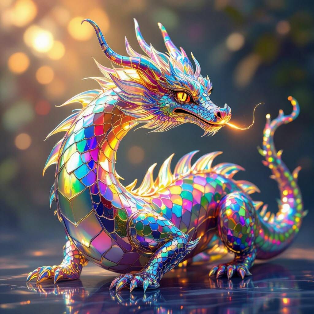 Iridescent Glass Dragon Breathes Ethereal Light