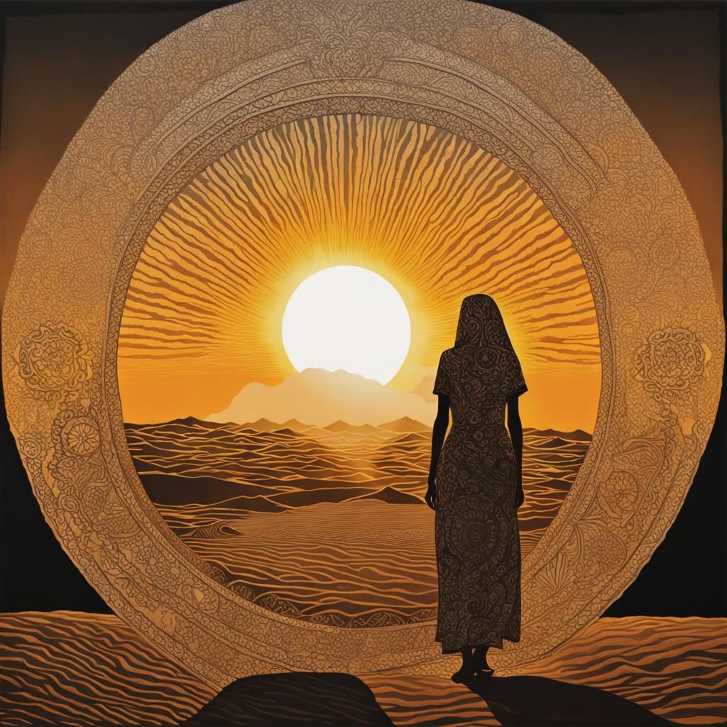 Desert Silhouette Sunset in Double Exposure Style