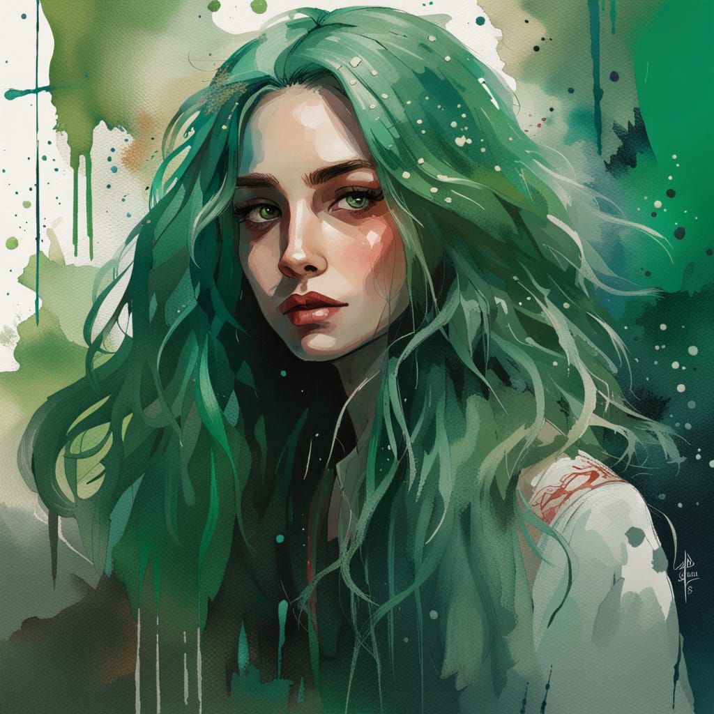 Palestinian Girl in Gouache and Watercolor Style