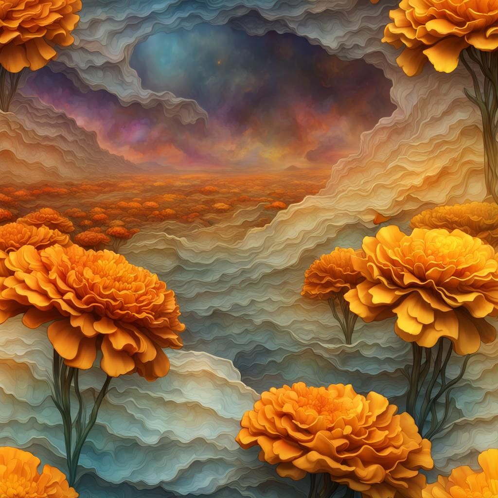 Marigold Field in Dimensional Alcohol Ink Style