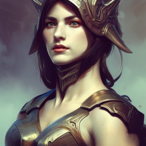 Female Fighter in Horned Armor: Hyperdetailed Portrait