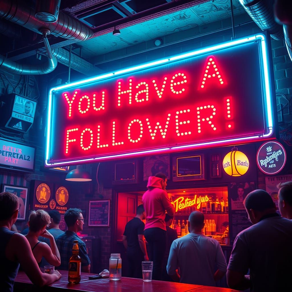 Cyberpunk Pub Party with Electric Sign
