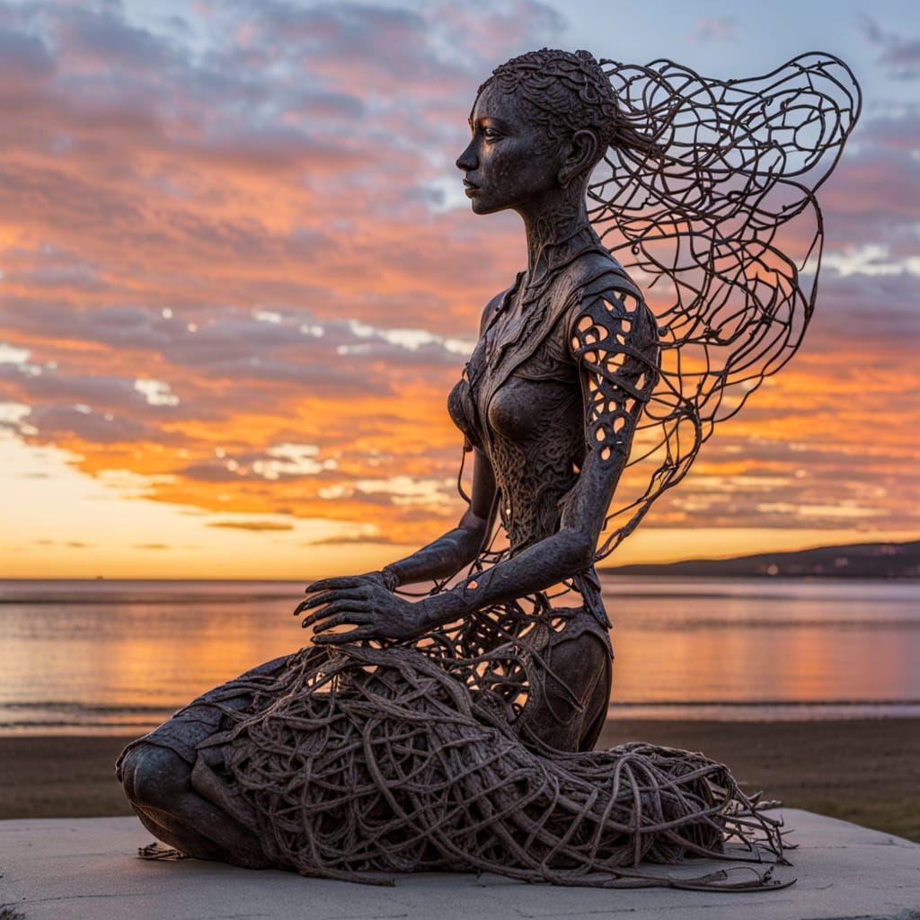 Surreal Fragmented Sculpture with Glowing Mythical Creatures...