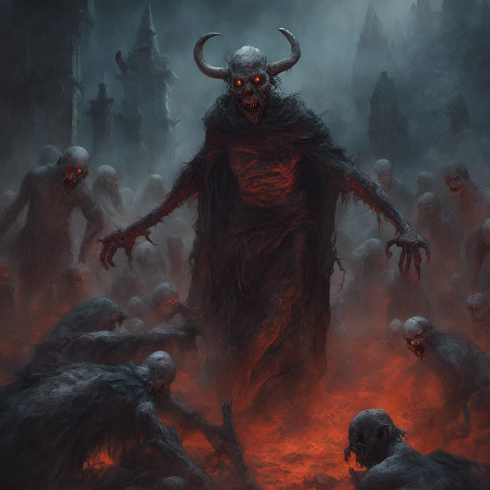 Demonic Hellscape with Zombies in Eerie Magazine Style