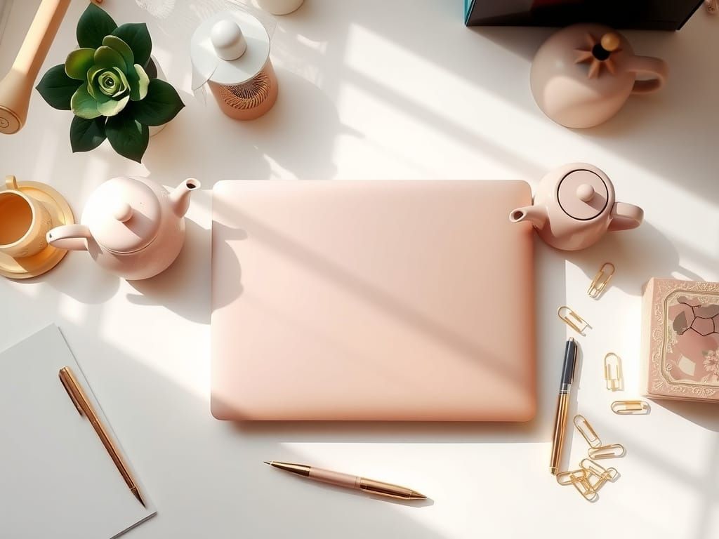 Feminine Home Office in Soft Pastels with Gold Accents