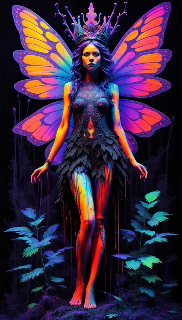 Forest Fairy Queen in Black Light Graffiti Art