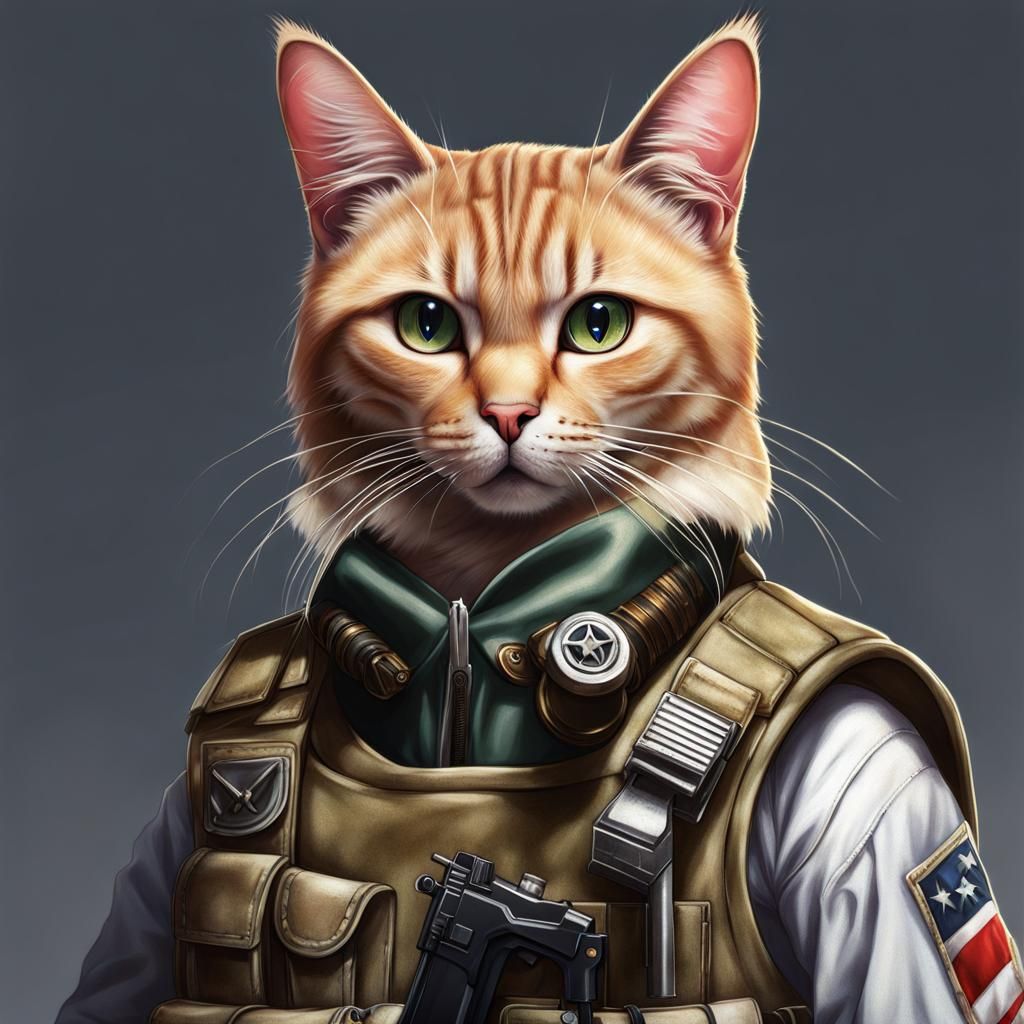 Hyperrealistic Cat Soldier in Anime Art Style