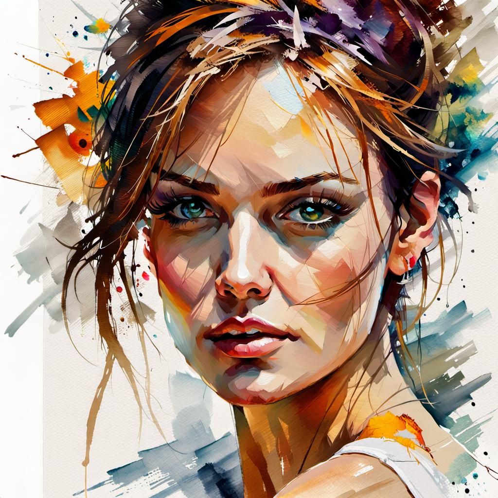 Enchanting Woman Portrait as Digital Watercolor