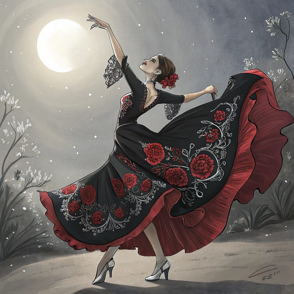 Flamenco Dancer in Moonlight, Inspired by the Masters
