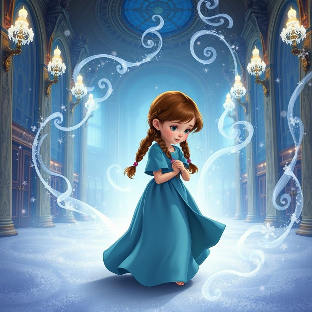 Sisters Playing in Enchanted Snowflakes