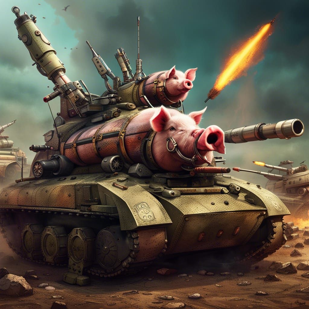 Pig-Tank Hybrid War Machine in Detailed Matte Painting