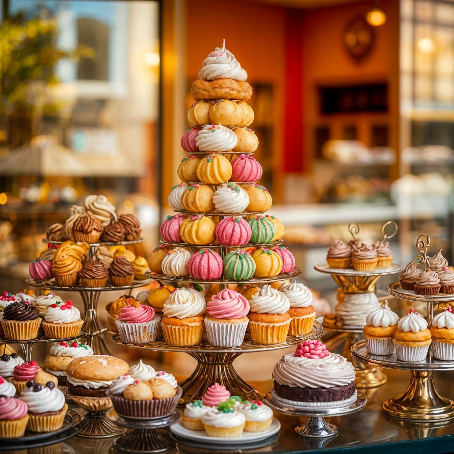 Majestic Patisserie Window Display with Creamy Profiteroles