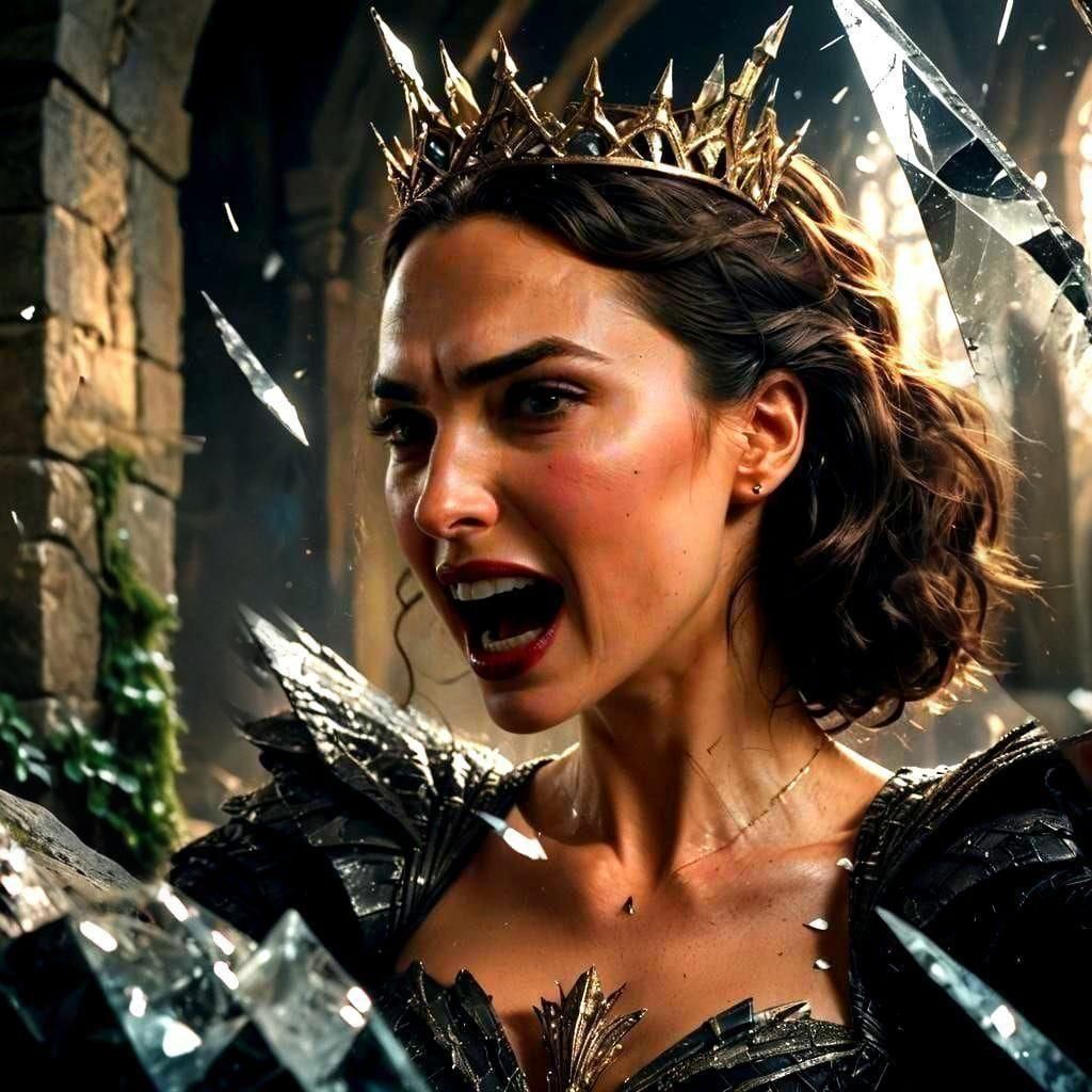 Evil Queen Shatters Mirror in Dramatic Rage