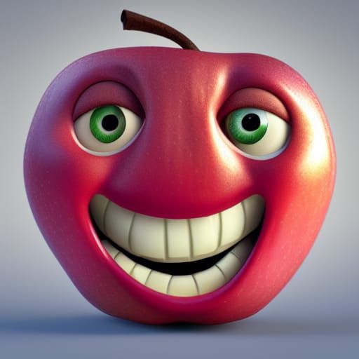 Apple with Human Mouth: Pixar-Style 3D Art