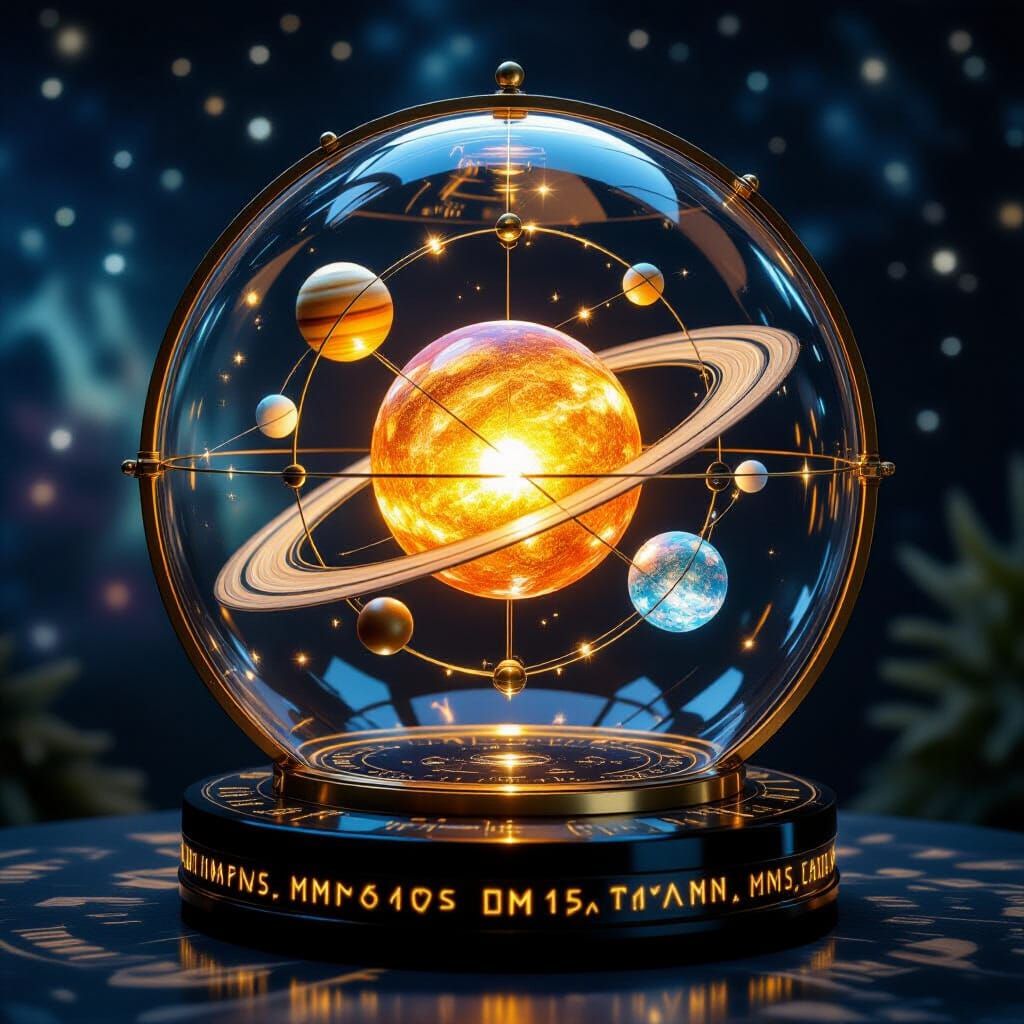 Inside a giant hovering brass orrery, an entire miniature so...