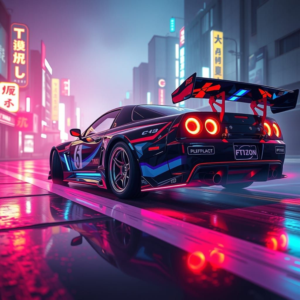 Cyberpunk Tokyo Drift Car in Neon 8K