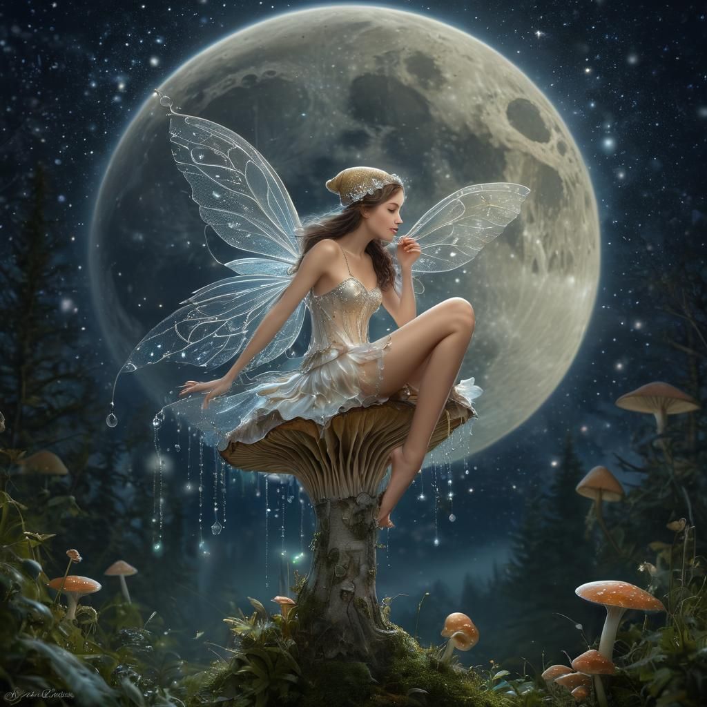 Ethereal Fairy Bathed in Moonlit Glow