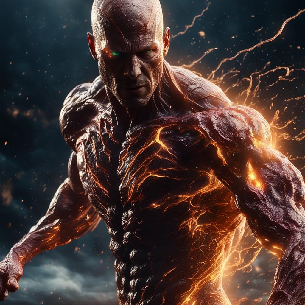 Epic Runner with Glowing Veins in Digital Art Style