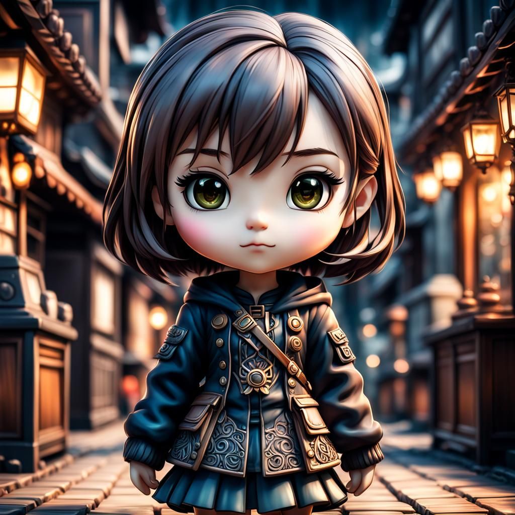 Hyperrealistic Chibi Girl in Sharp Focus