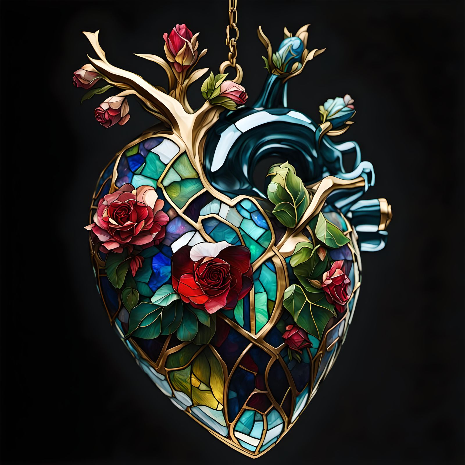 Stained Glass Heart with Floral Design