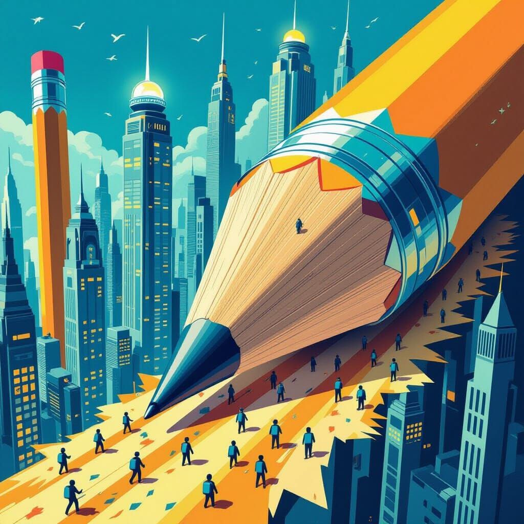 Retro-Futuristic Cityscape with Pencil Skyscrapers