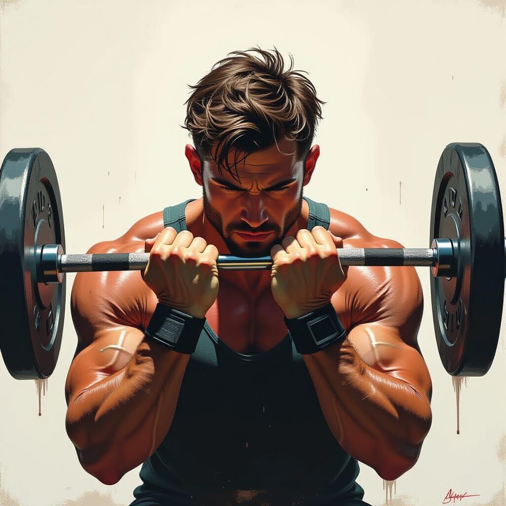 Athlete's Hands on Barbell in Hyperrealistic Style