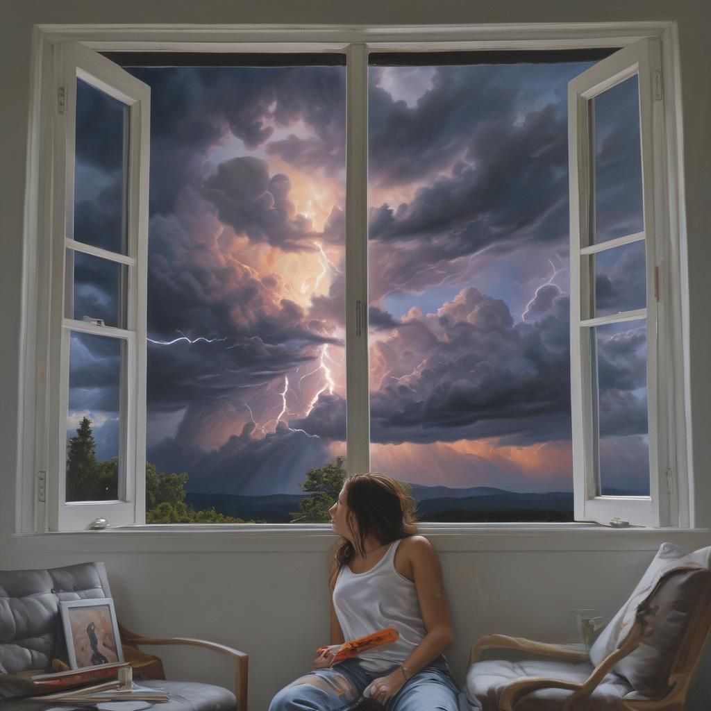 Hyperrealistic Lightning Storm Oil Painting
