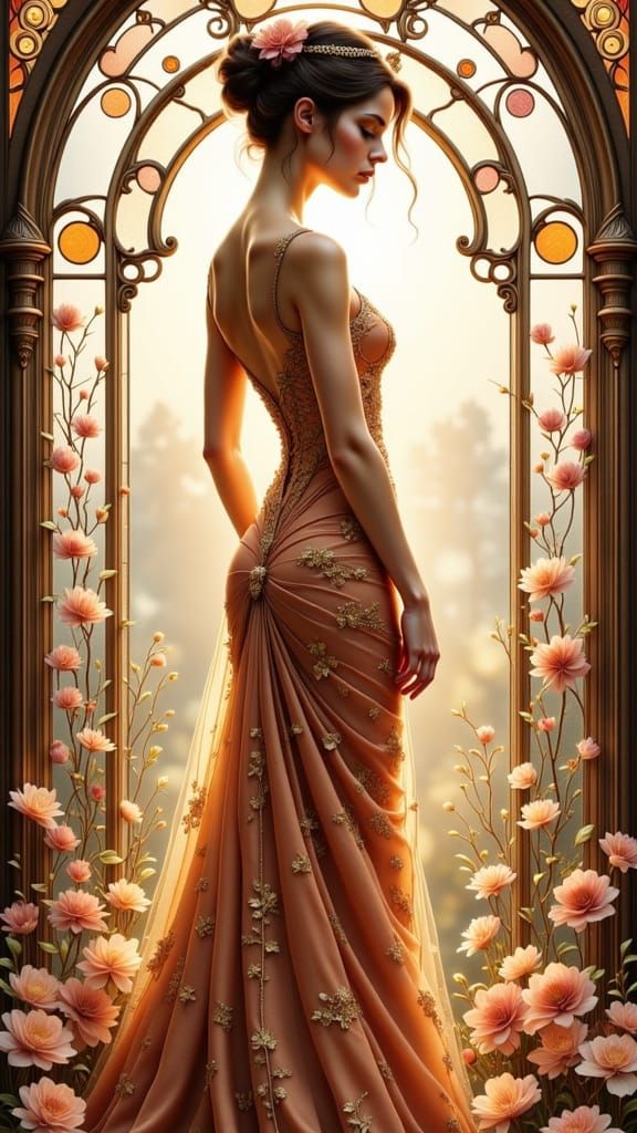 Stunning Art Nouveau Woman in Stained Glass Style
