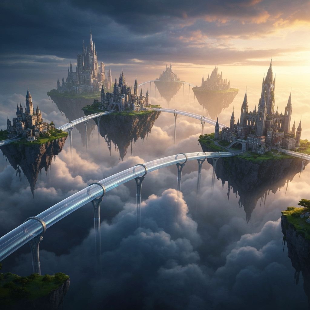 Utopian Floating Islands Connected by Bridges