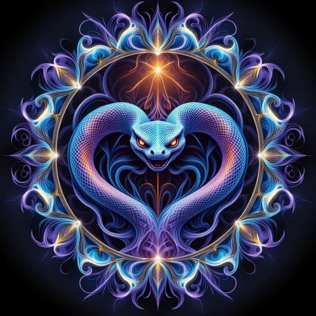 Mystical Snake Coiled Around a Mandala