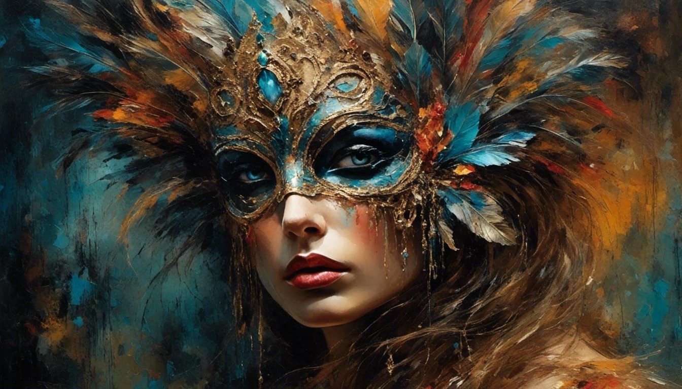 Mystical Masquerade: A Surrealist Dreamscape in Vibrant Colo...