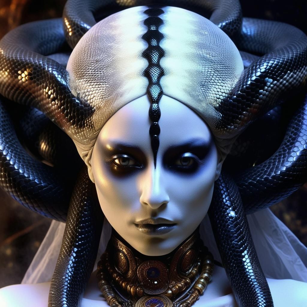 Arcturian Dust Goddess with Snake, Detailed Digital Art