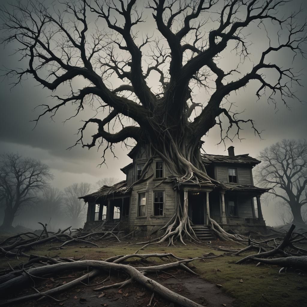 Eerie Abandoned House in Misty Valley